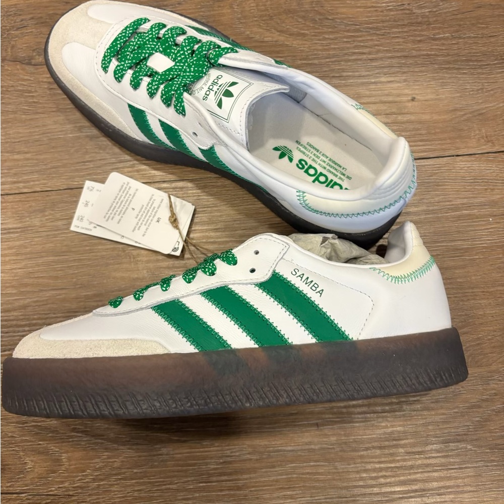 adidas Samba White and Green Sneakers - Picture 2 of 3